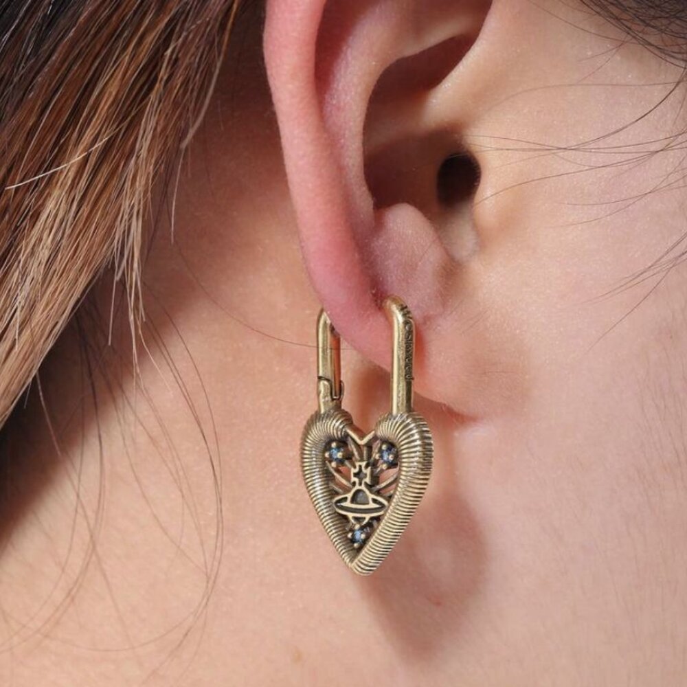 Vivienne Westwood Gold Heart Earrings with Blue Crystal Accents - Picture 3 of 6